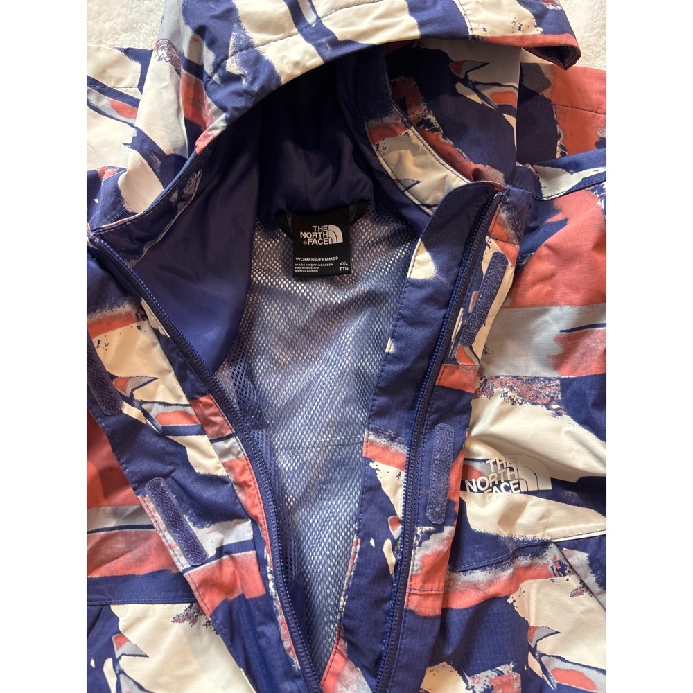 The North Face Antora Rain Jacket Womens XXL Abstract Mountain Print Hooded Blue - Picture 3 of 4